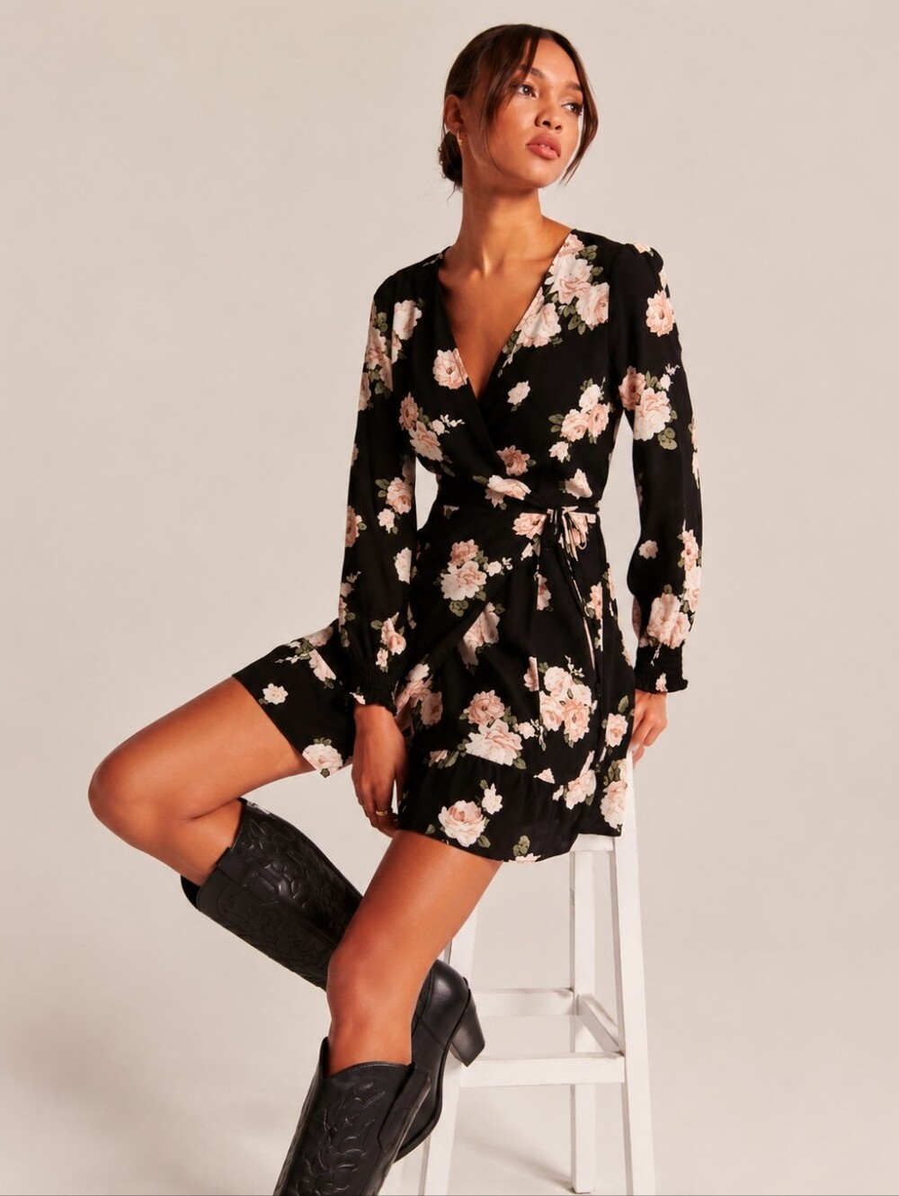 Abercrombie & Fitch Floral Wrap Dress - Black and Pink